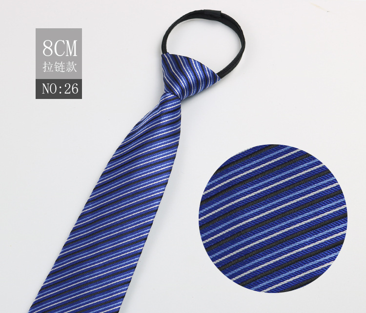 Picture of Factory Black Men's Tie Striped Blue Business Tie Lazy People Knot Free Zipper Tie in stock Wholesale