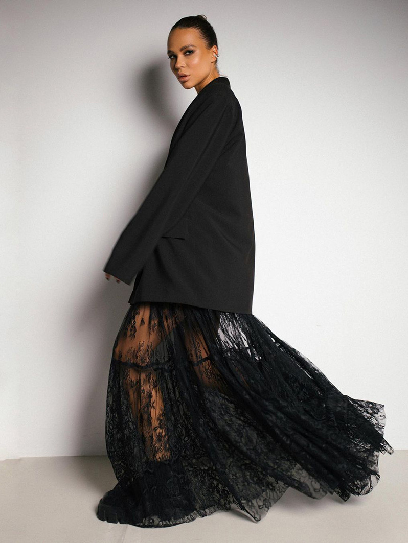 Picture of Sexy Lace See-Through High-Waist Commuter Black Skirt for Women Summer 2025 European and American Fashion Mesh Long Skirt Wholesale