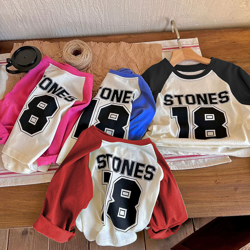 Pure Cotton Kidsren's T-Shirt Long-Sleeved Boys and Girls Clothing 2025 Versatile Cute Digital Fun Kidsren's Bottoming Tops Spring
