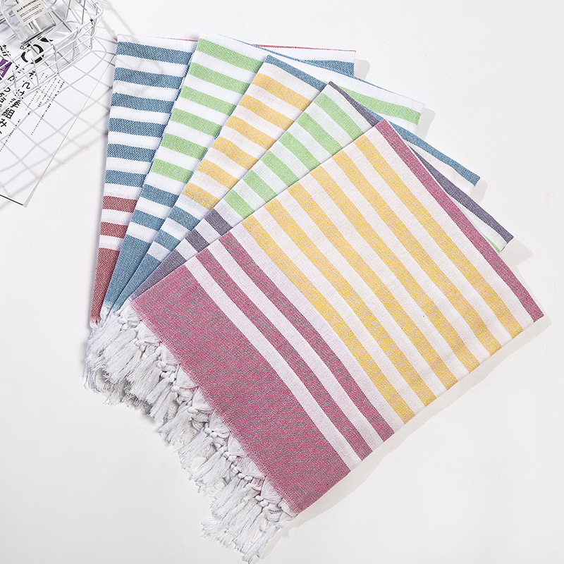 Cross-Border In-Stock European and American 100*180cm Striped Tassel Turkish Cotton Beach Towel, Thick Bath Towel, Skin-Friendly and Soft