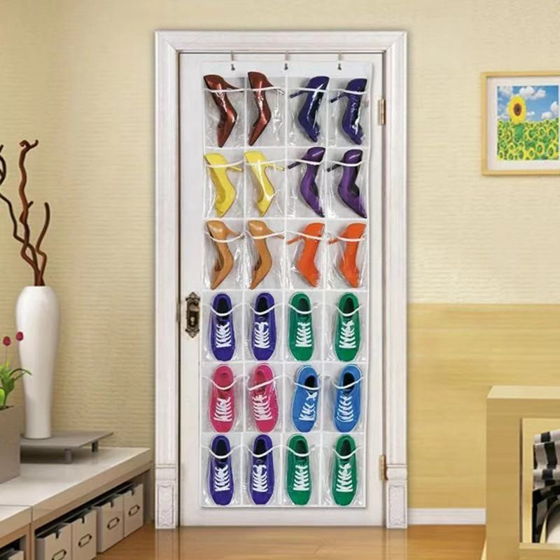 Cross Border in stock Wardrobe Door Rear 24 Shoes Storage Hanging Bag PVC Multi-Layer Shoes Storage Storage Bag Organise Bag