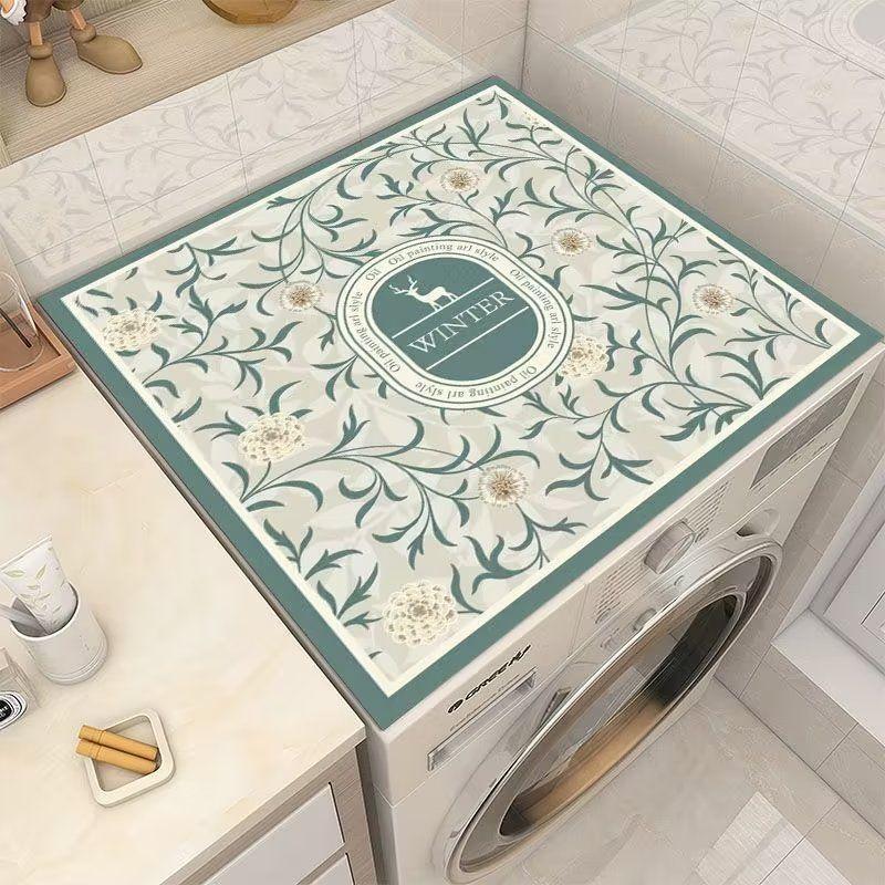 Picture of Drum washing machine cover pad flower diatom mud absorbent draining pad American pastoral style refrigerator microwave oven dust pad