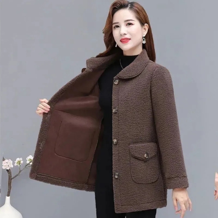 Picture of Mom's New faux lambswool thickened coat middle-aged and elderly women's granular fleece top elderly fur integrated