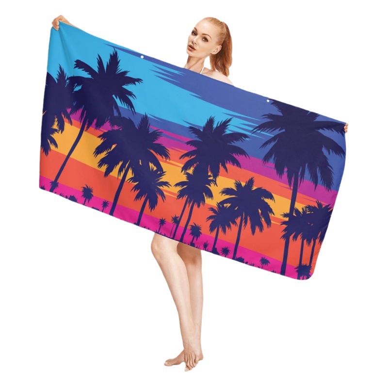 New Amazon European and American Double-Sided Velvet Quick-Drying Beach Towel Cross-Border Printed Microfiber Beach Swimming Bath Towel Wholesale
