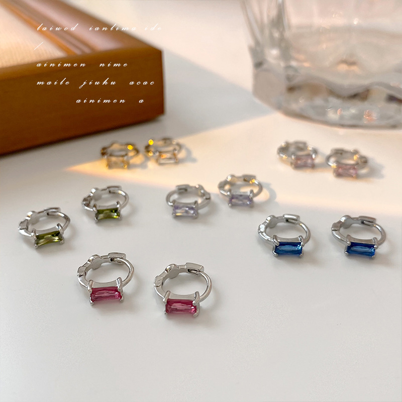 Colorful Square Ear Buckle Women's Ear Ring Simple Small Elegant Korean ins Style Niche Design High Sense Earrings
