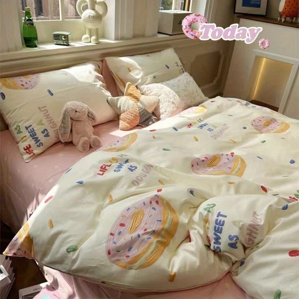Picture of Washed Cotton Bed Sheet Four-Piece Set, Fresh Style Duvet Cover, Simple Ins Student Dormitory Three-Piece Duvet Cover Set