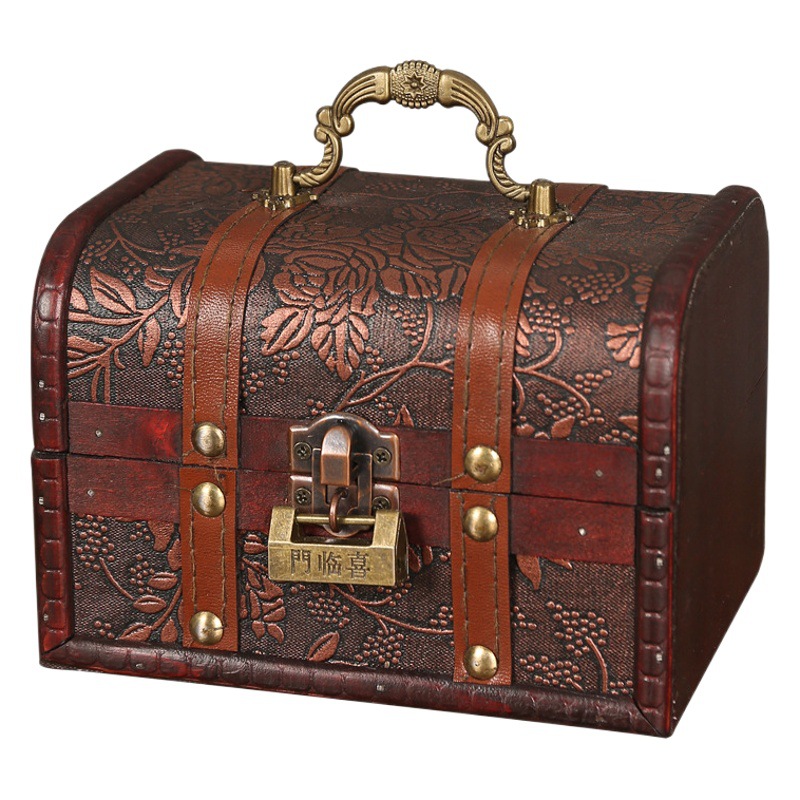 Retro Chinese wooden box with lock Pirate Treasure Box film and television shooting props box storage box with lock jewelry wooden box