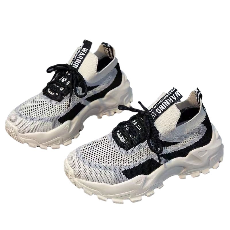 Ins Fly Knit Sports Shoes for Women 2024 New Spring and Summer Mesh Breathable Lightweight Versatile Socks Running Dad Shoes