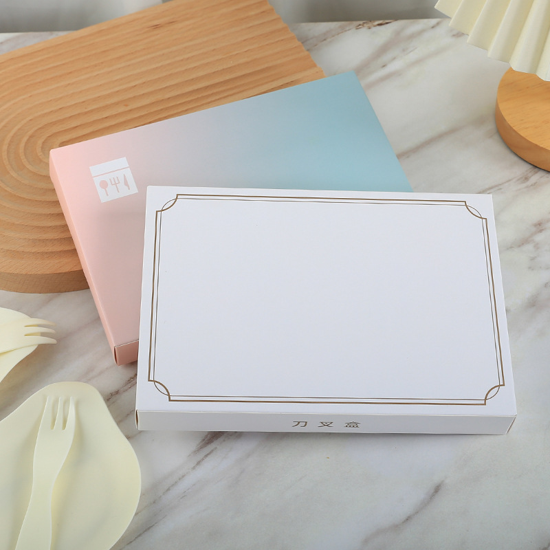 Cake Plastic Cutlery and Plate Disposable Packaging Box Baking Paper Box Drip Tray Combination Plate Cutlery Box Pastry