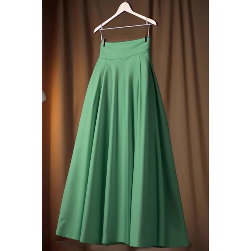 2024 New High-End and Super Good-Looking Pleated Slimming Look Mid-Length High-Waisted A-Line Green Half-Length Skirt for Women in Autumn