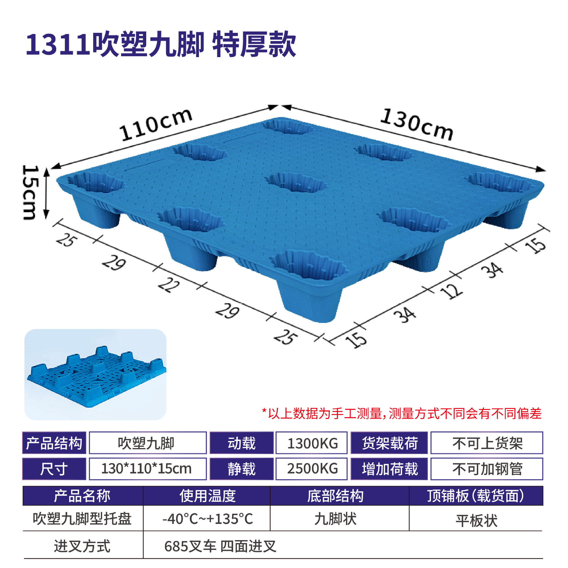 Picture of Xinyito blow molding nine-legged plastic pallet forklift logistics plane card warehouse turnover plastic moisture-proof backing plate factory
