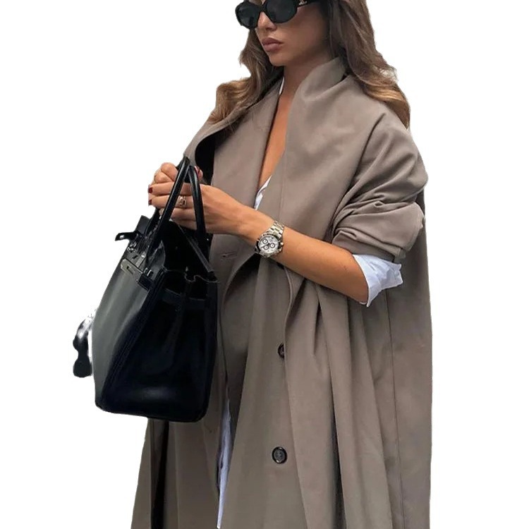 Picture of Long-sleeved European and American Cross-border New Women's Trenchcoat Long Loose Coat Women's Mid-length High-end Pocket for Autumn and Winter
