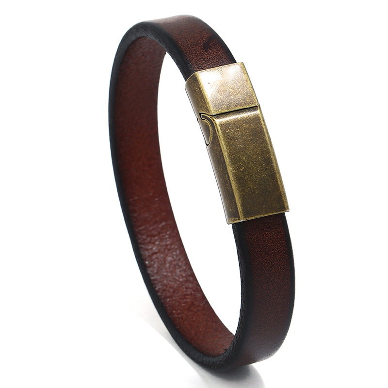 Cross-border Accessories Trendy Men's Bracelet Simple All-match Men's Cowhide Bracelet Gloss Personalized Customized Stainless Steel Bracelet