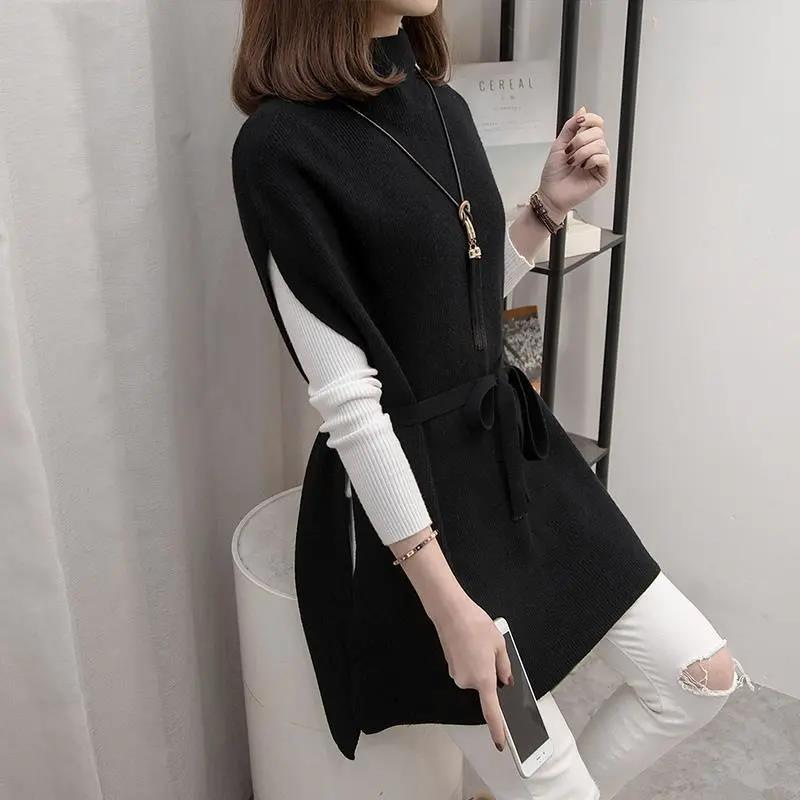 2023 Spring and Autumn New Korean Sweater Knitted Shirt Women's Base Shirt Vest Two-piece Loose Women's All-match Long-sleeved Trendy