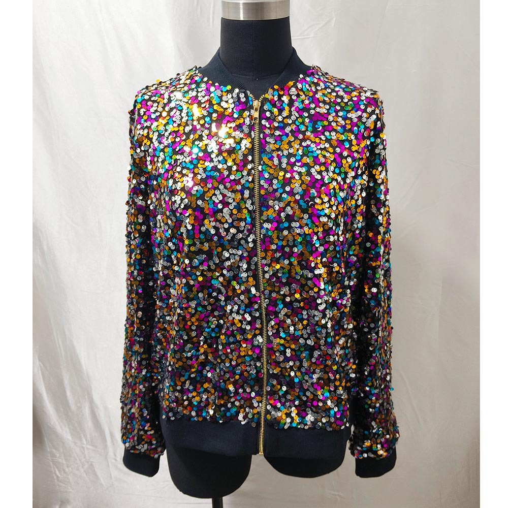 Mesh Embroidered Beads European and American Sequins Jacket 2024 Elegant Fashion Spring and Autumn Color Sequins Long Sleeve Women's Clothing