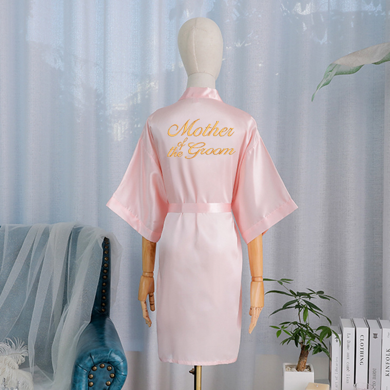 Picture of Bride's Bridesmaid's Morning Gown Wedding Silk Birthday Girlfriend Party Pajamas Lie-down Embroidered Red Nightgown Wedding Morning Gown
