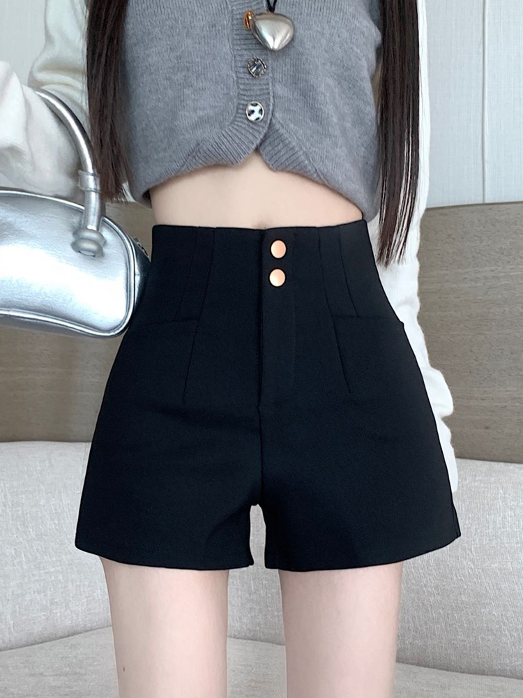 Black Suit Shorts Women's Summer 2024 New Style Outer Wear High Waist Elastic Slimming Lower Body Missing A- line Boots Pants
