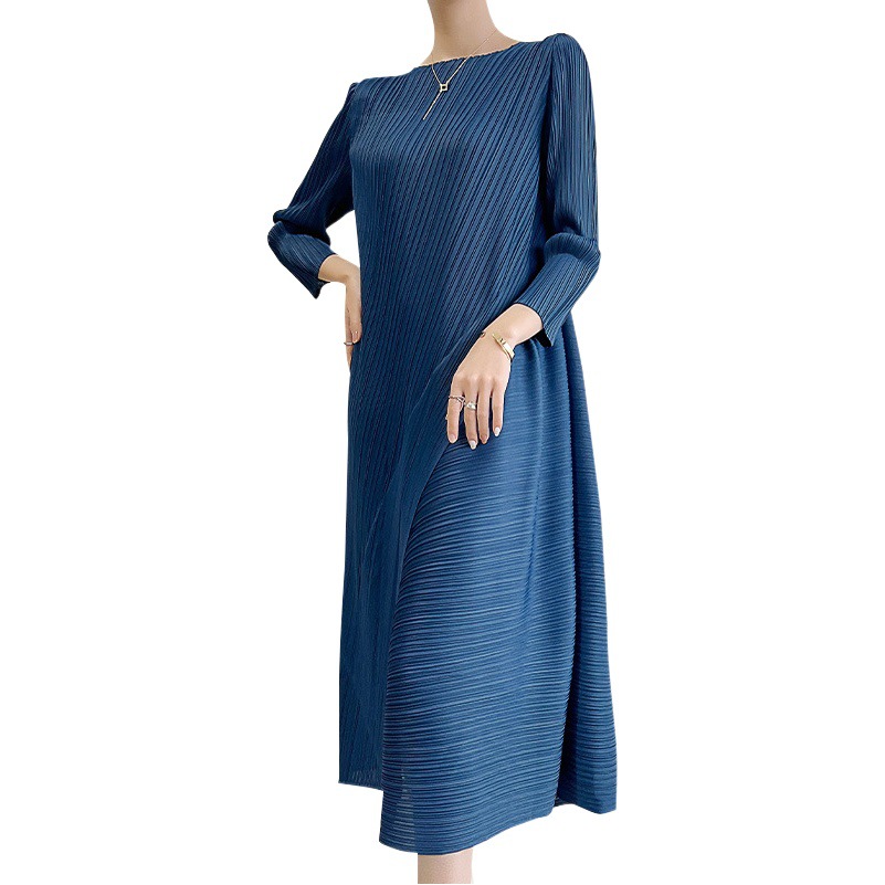 Pleated Dress Design Niche Classy Spring & Fall Splicing Long-Sleeved Mid-Length Skirt Miyake Fashion Classy Women's Clothing