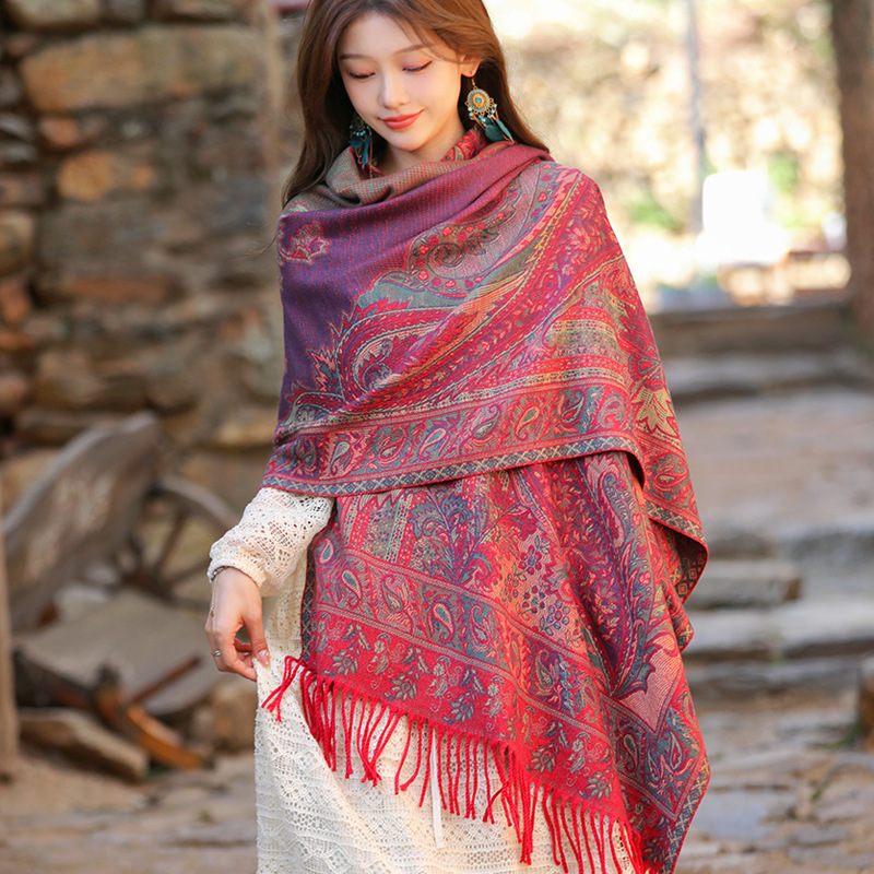 Xinjiang Large Cashew Long Scarf Shawl Ethnic Style Lijiang Cashmere Scarf Long Women's Tourism Autumn and Winter X20
