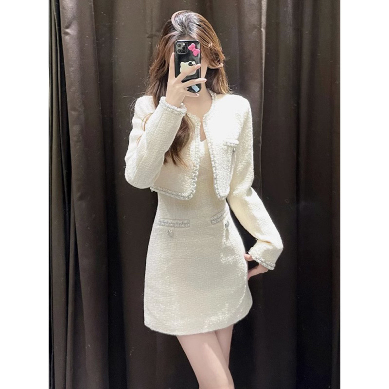 Small fragrant style suit autumn dress with a set of fashionable socialite coat dress feeling small dress two-piece set