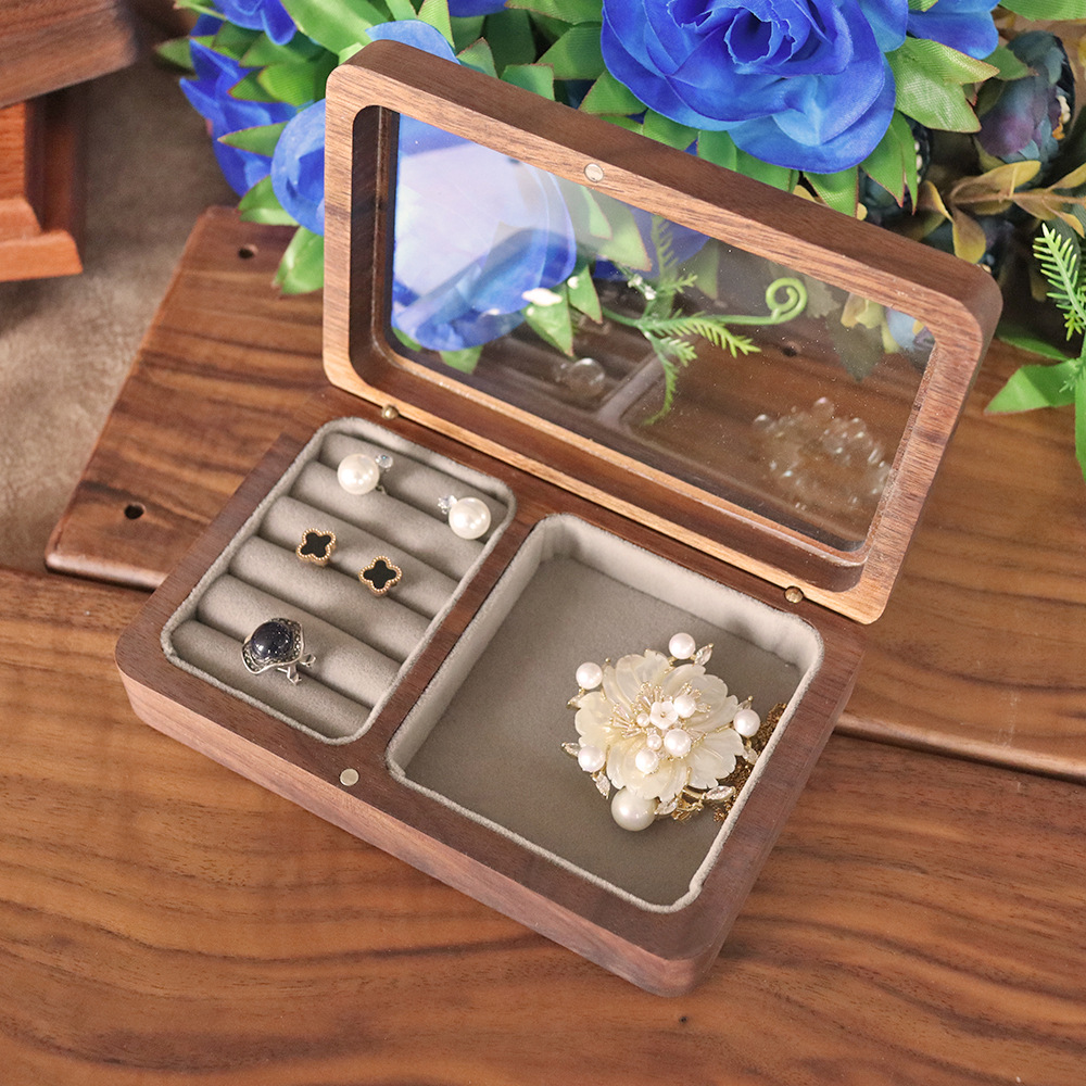 Picture of Portable Walnut Jewelry Storage Box Jewelry Ring Bracelet Wooden Makeup Gift Box for Women