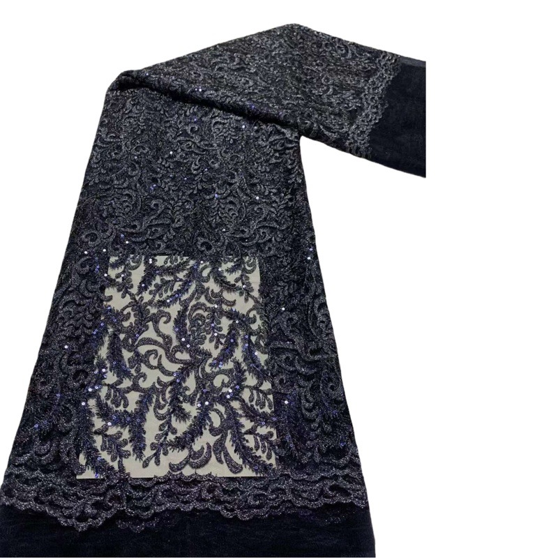 Mesh flat embroidery beads composite thread embroidery dress fabric African lace cheongsam dress fabric JX2925