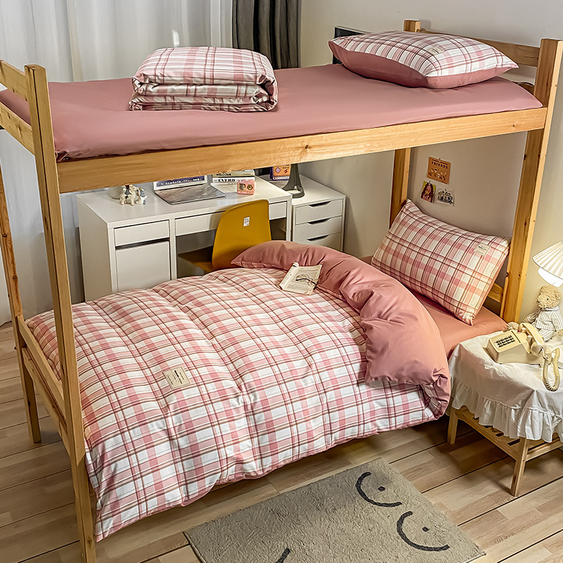 Picture of Bedding Three-Piece Set for Single Bed, Plaid Bed Sheet, Duvet Cover, Solid Color Set, Six-Piece Set for Student Dormitory, Reactive Printing and Dyeing