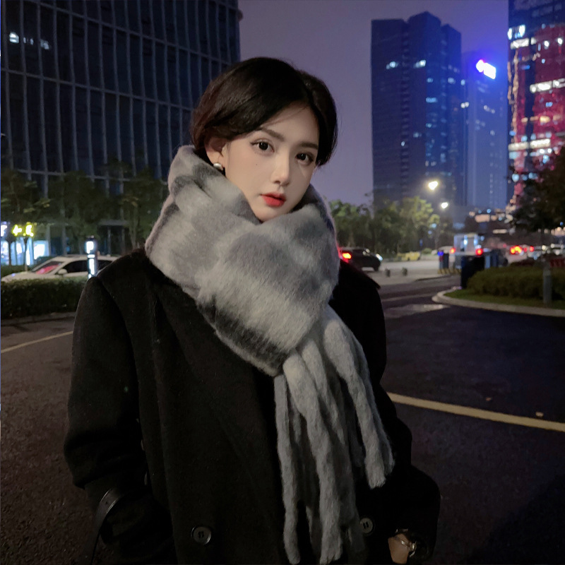 Picture of New Style Striped Mohair Plaid Scarf Women's Winter Warm Thickened Long Trendy Instagram Style Student Couple Scarf