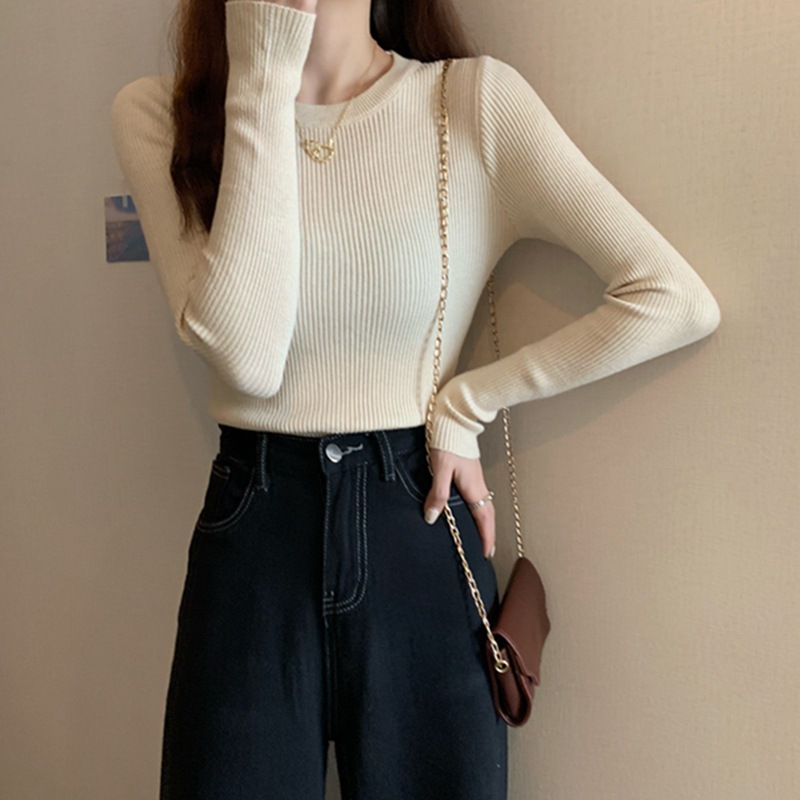 Picture of Sweater 2023 autumn new women's slim-fit black undershirt Western style round neck long sleeve early autumn knitted top