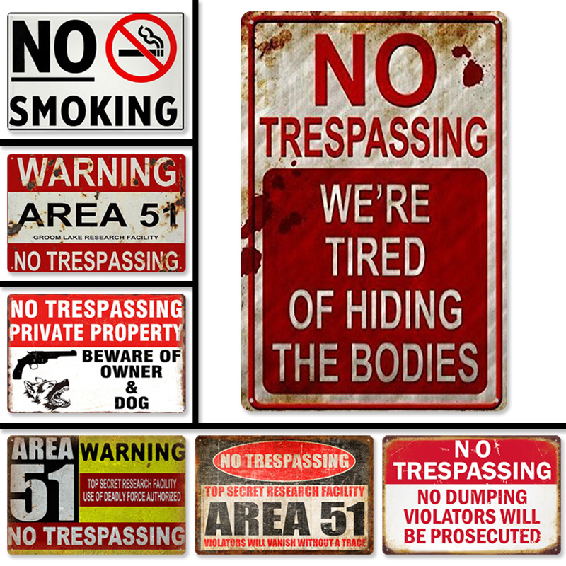 Picture of 2024No Trespassing Retro Public Warning Sign Iron Painting Background Wall Frameless Decorative Hanging Painting
