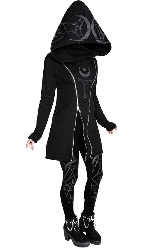 Picture of in stock 2019 European and American punk style printed long sleeve hooded double zipper long sweater