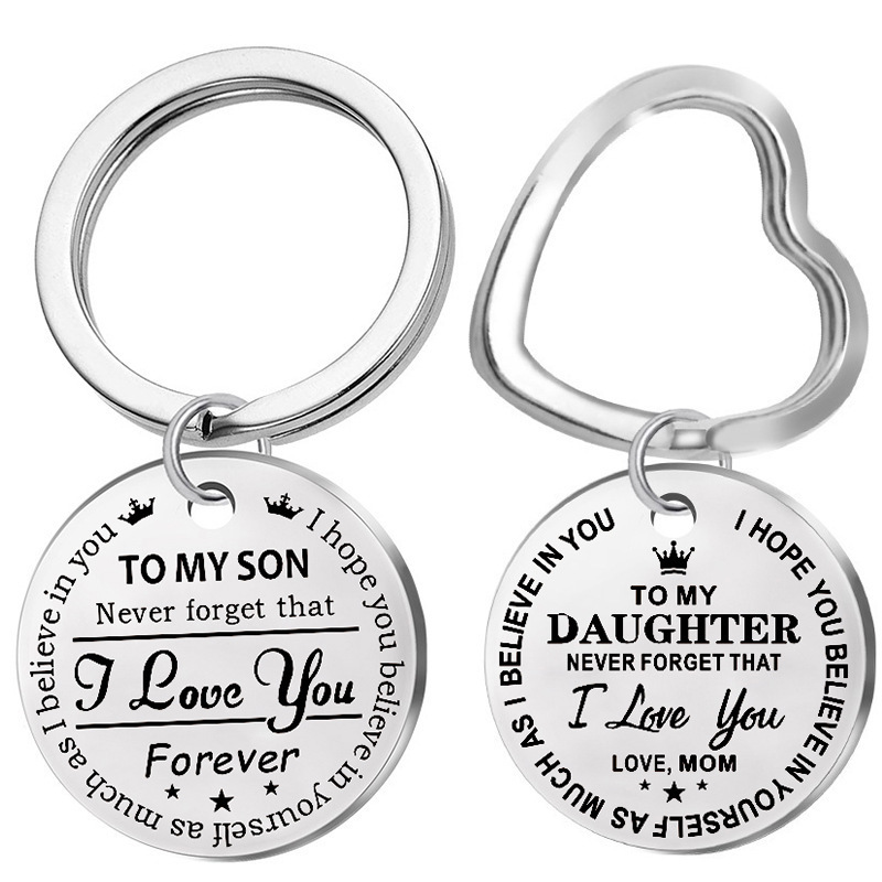 Cross-border new TO MY SON / DAUGHTER lettering stainless steel keychain creative gift