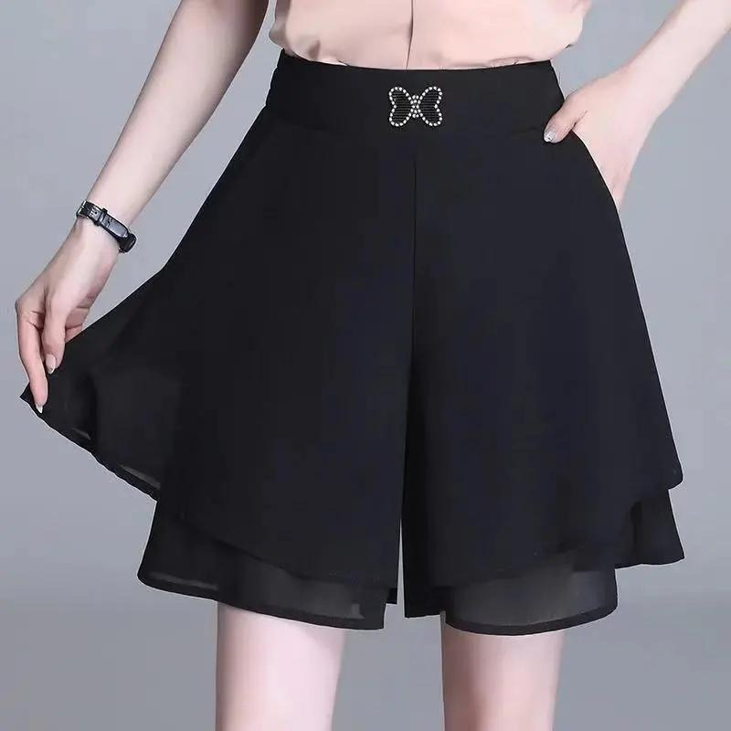 Picture of Chiffon Wide-leg Pants Women's 2023 New Summer High Waist Slimming Loose Five-point Pants Good to Wear Thin Pants with Flexible Waist
