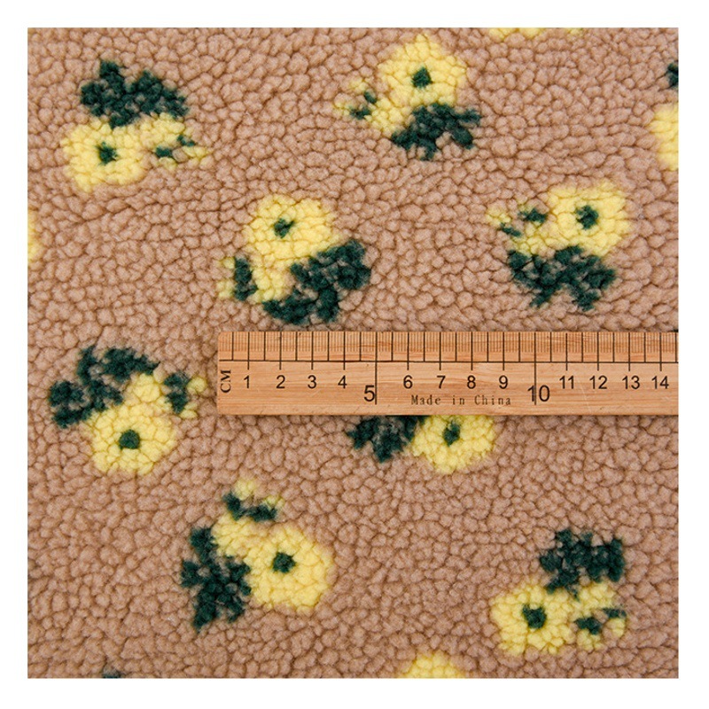 Jacquard lambswool fabric khaki small flower lambswool women's clothing jacket particle printed lambswool fabric