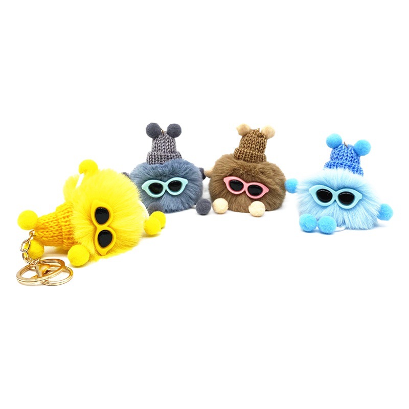 Internet Celebrity Small Briquette Keychain Cute Cartoon Plush Bag Fur Ball Doll Pendant Car Key Chain Ring Accessories
