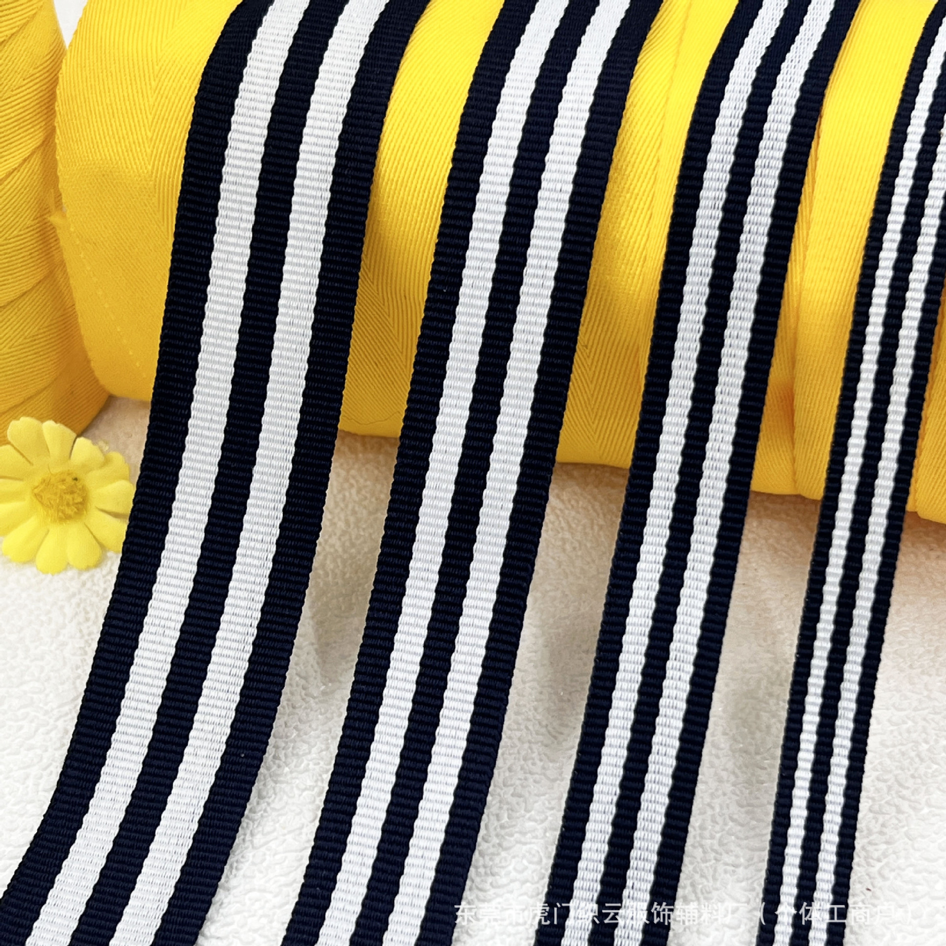 New Three-dark blue Two-white-striped Inter-color Jacquard Ribbon Home Textile Children's Wear Pants Gift Box Packaging Belt Garment Accessories