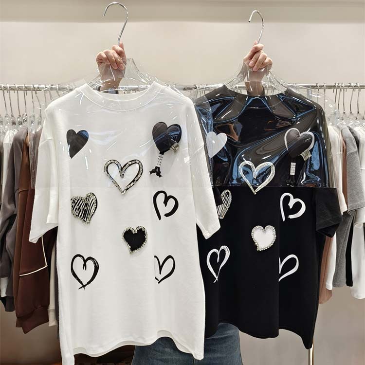 2023 New Early Spring Love Printed Design Crewneck Short-sleeved T-shirt Women's Loose All-match Half-sleeved Top Ins Trendy