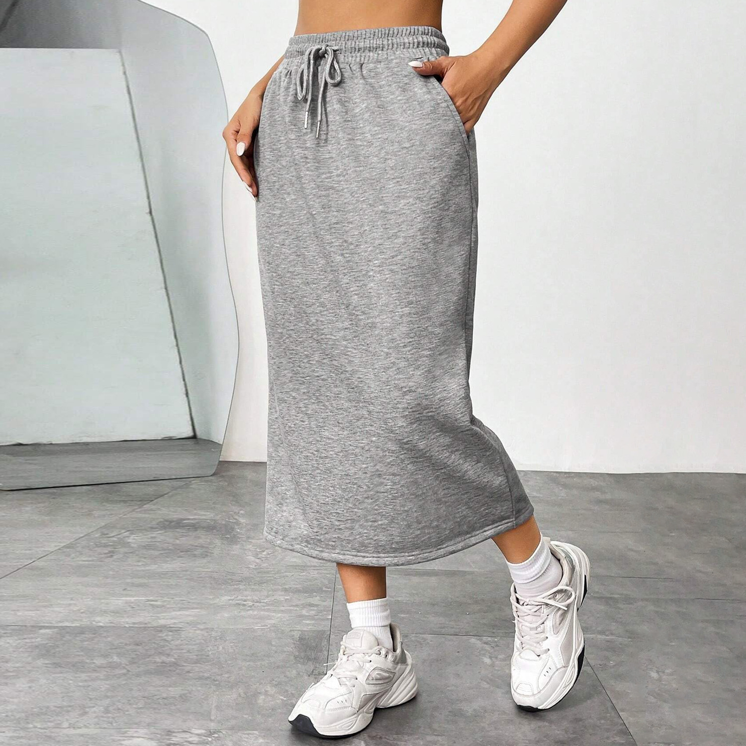Sports Skirt Sweat Skirt European and American Cross-border Women's Fashion Casual Mid-length Slimming Split Hip Skirt
