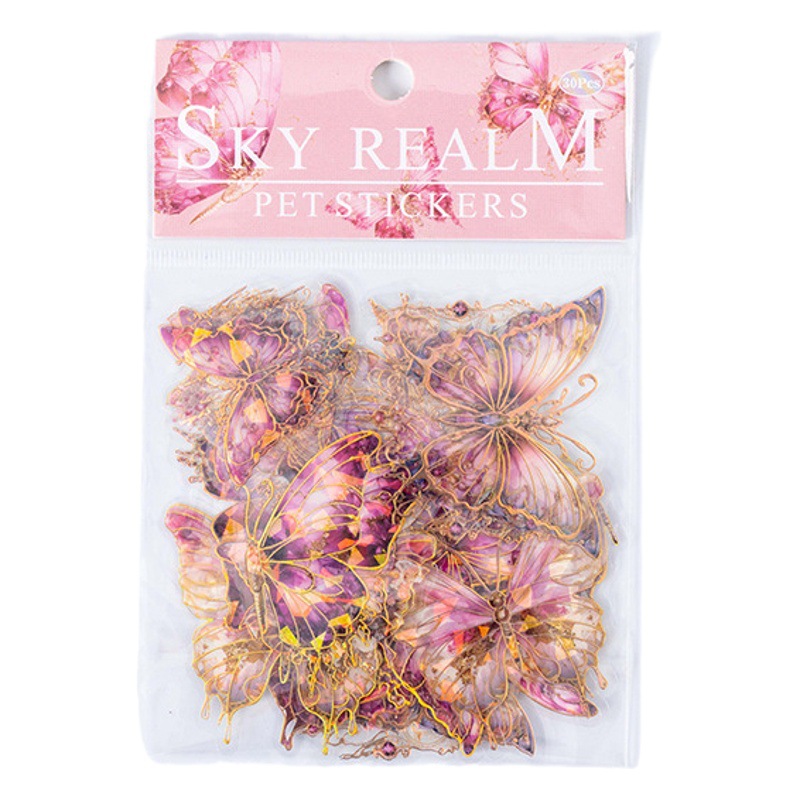 Dream Dance stickers bag Sky vintage butterfly hand account goo Ka flow hemp PET three-dimensional laser gold collage