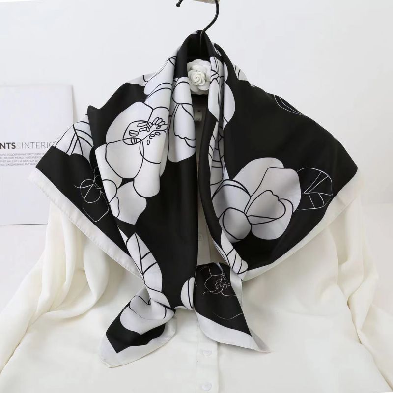 Picture of Autumn and winter all-match shawl animal printed black and white simple large square 90*90CM imitation silk twill silk scarf for women