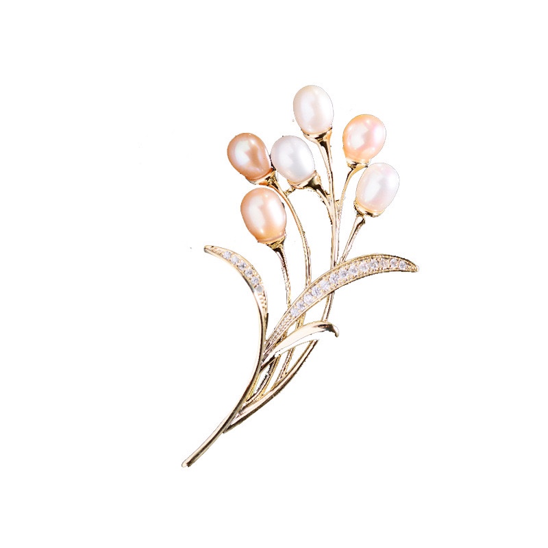 Picture of New style natural pearl bouquet copper brooch high sense female niche design pins Korean fashion chest ornaments wholesale