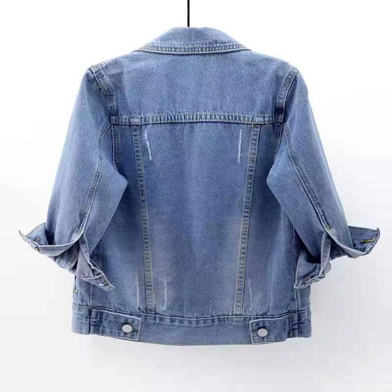 Picture of Three-Quarter Sleeve Denim Jacket for Women, Short, High-End, Spring & Fall, Slim, Versatile Cardigan, Versatile Student Top