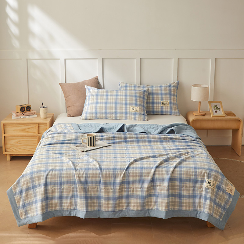Picture of Yarn-Dyed Washed Cotton Summer Quilt, Class a Pure Cotton Air Conditioning Quilt Four-Piece Set, Washable and Machine Washable Thin Quilt, Ins Style