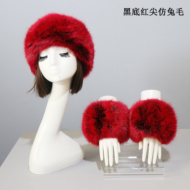 Picture of Hat Cuff Set Autumn and Winter Warm Imitation Fur Empty Top Hat Imitation Fox Mao Mao Cuff Foreign Trade Beanie Hat for Women