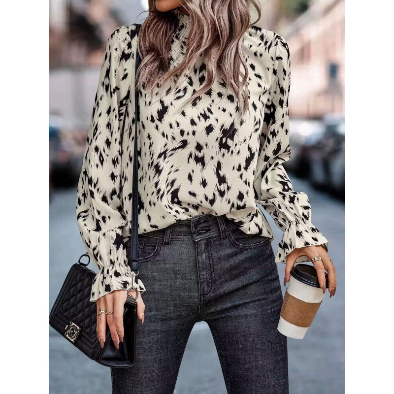 2023 AliExpress European and American New Ladies Temperament Half-high Collar Loose Long-sleeved All-match Shirt