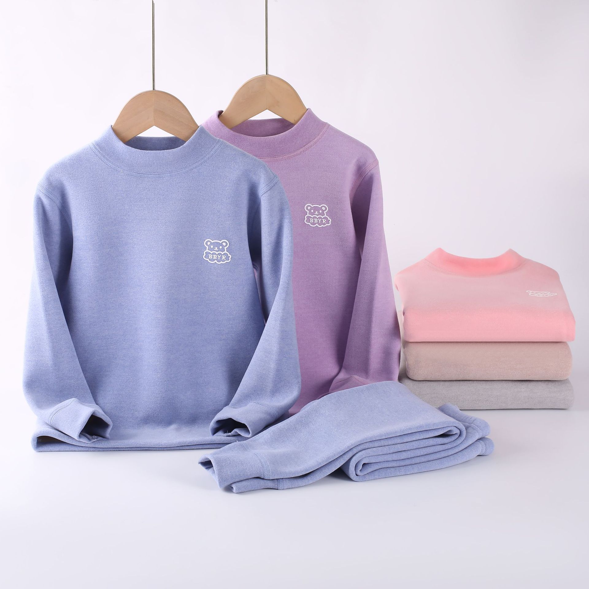 Picture of Autumn and winter fleece-lined children's clothing large children's mid-collar autumn pants children's inner warm bottoming shirt children's home clothing suit