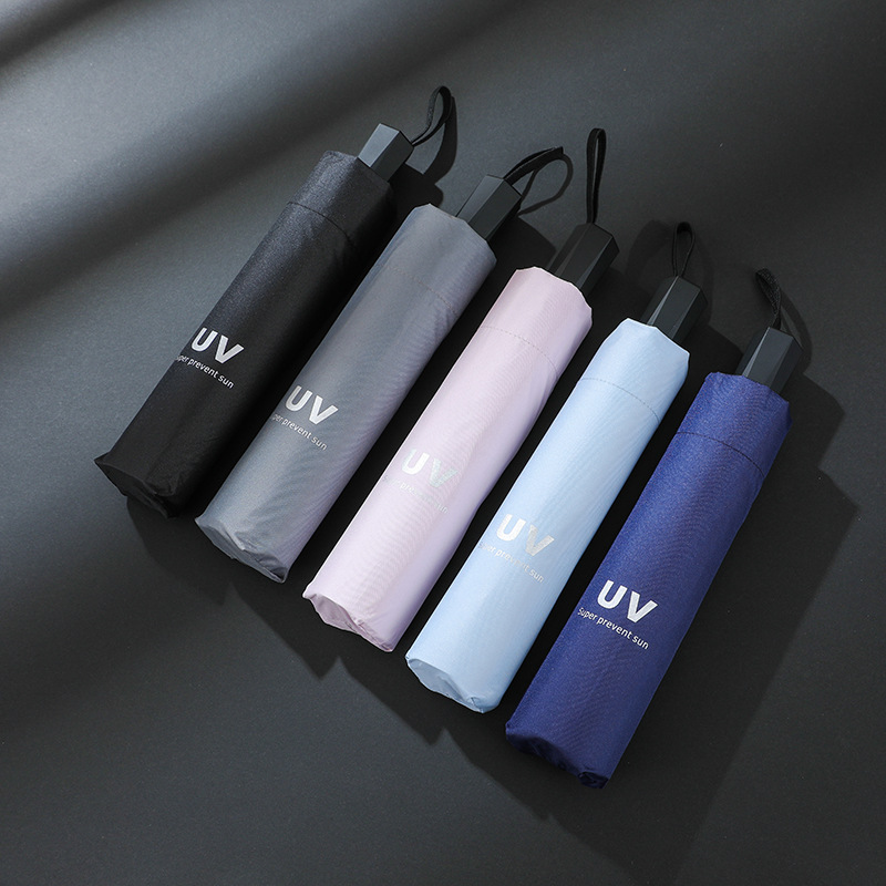 Daguang GM8370 ultra light portable three fold umbrella 260 grams folding vinyl sun umbrella wholesale in stock