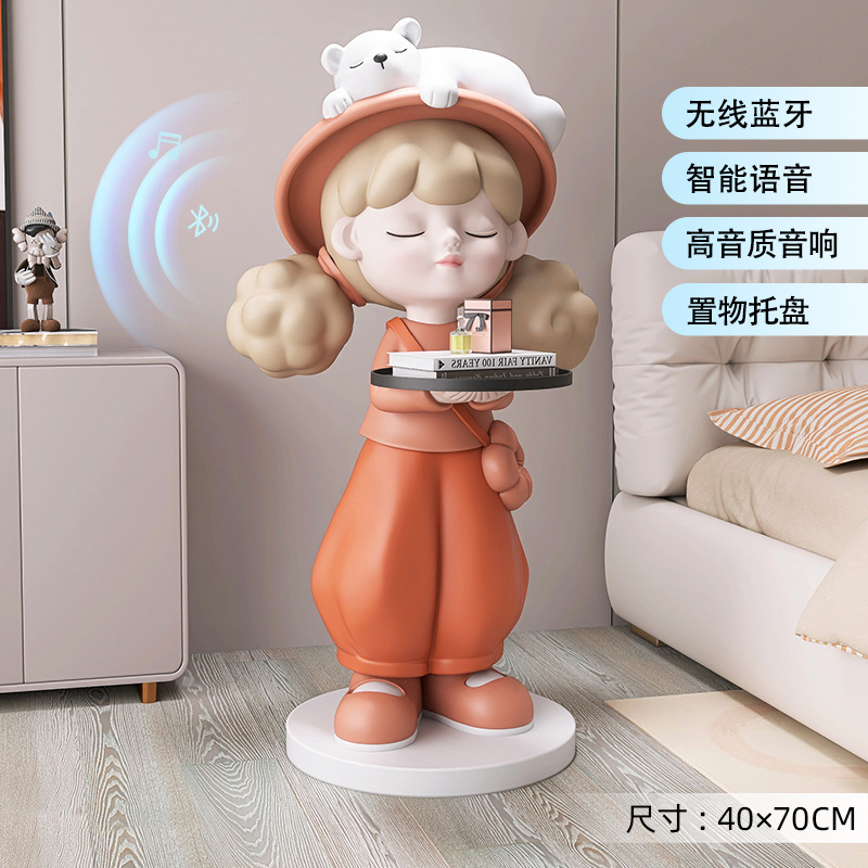 Picture of [Storage Speaker] Cream Style Girl Floor-Standing Ornament Home Decoration Living Room Tv Cabinet Next to Sofa Gift