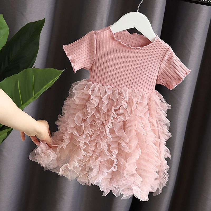 Picture of 2025 summer new children's clothing girls baby dress princess yarn skirt western style puffy stitching cake skirt summer
