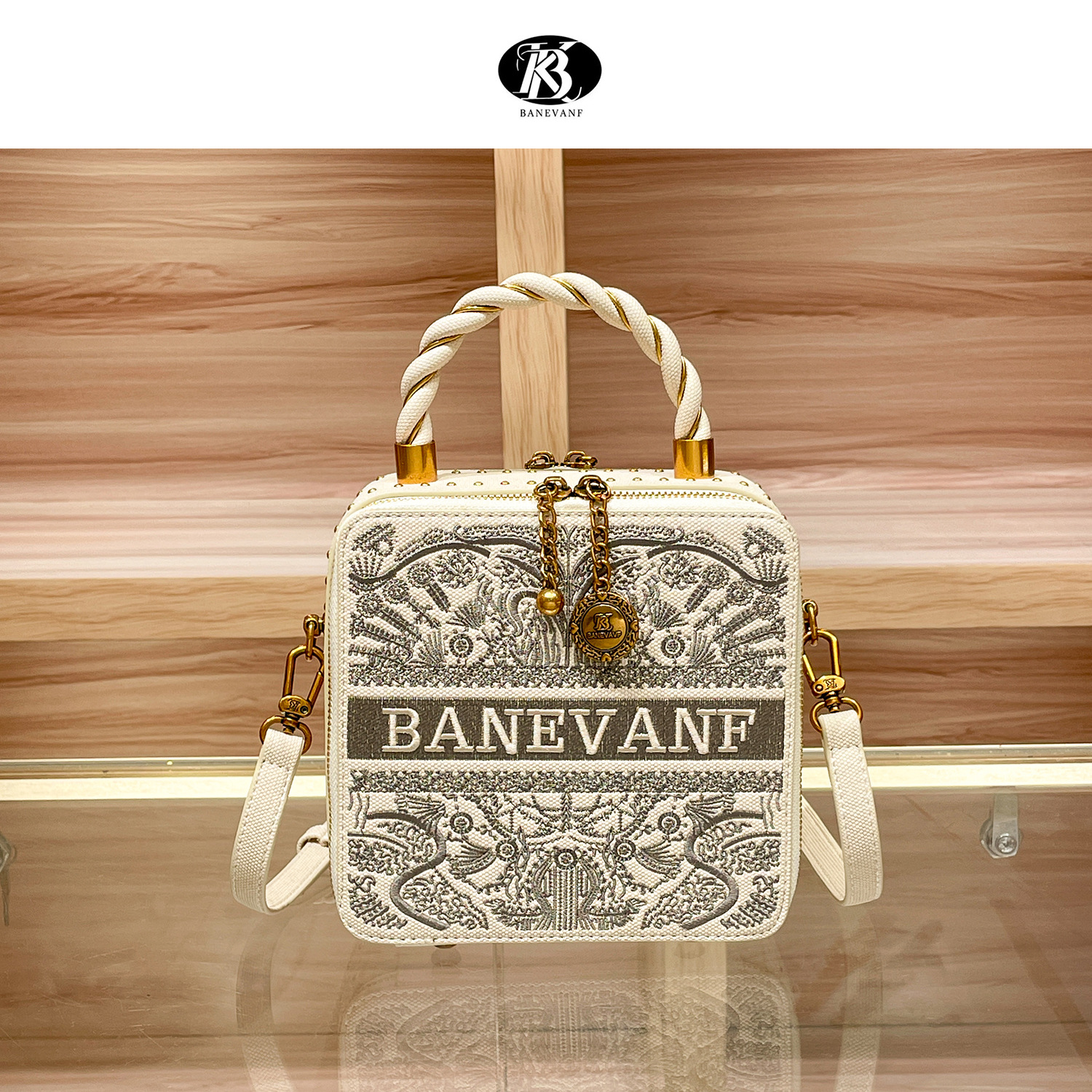 Banevanf Princess's 2022 New High-End Genuine Leather Embroidered Satchel Box Bag Women's Shoulder Crossbody Bag